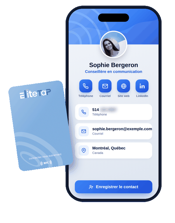 Carte NFC EliteTap Carte de visite NFC EliteTap avec profil digital et QR code
