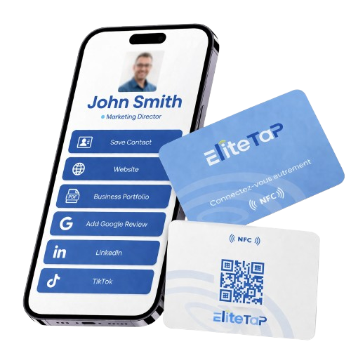 Carte NFC EliteTap Carte de visite NFC EliteTap avec profil digital et QR code