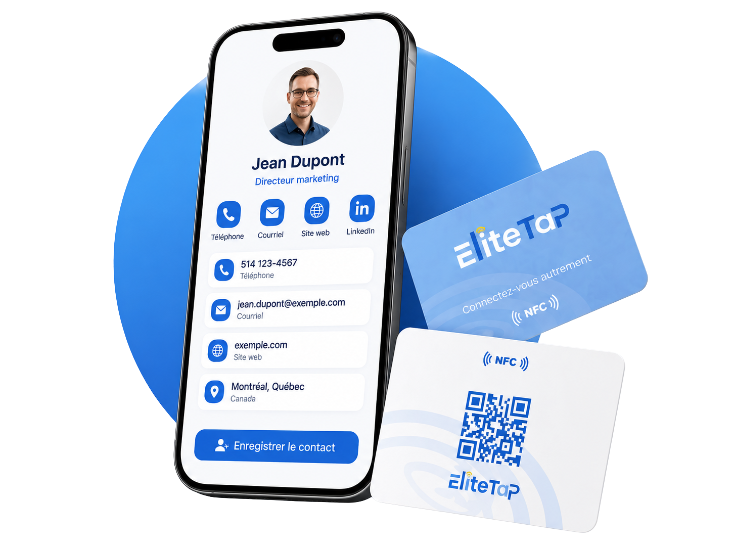 Carte NFC EliteTap Carte de visite NFC EliteTap avec profil digital et QR code